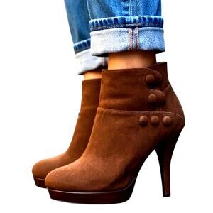 M.P.S. 9 Brown Women's Suede 4 Inch High Heel Ankle Boot Stiletto Shoes